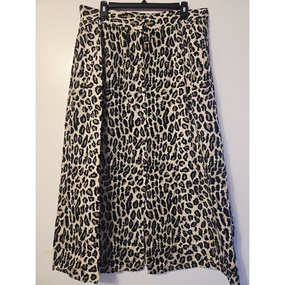 Vintage 1990's DONCASTER Sz 16 Leopard Print Skirt 36" Rayon/Cotton Button Down - Picture 1 of 8